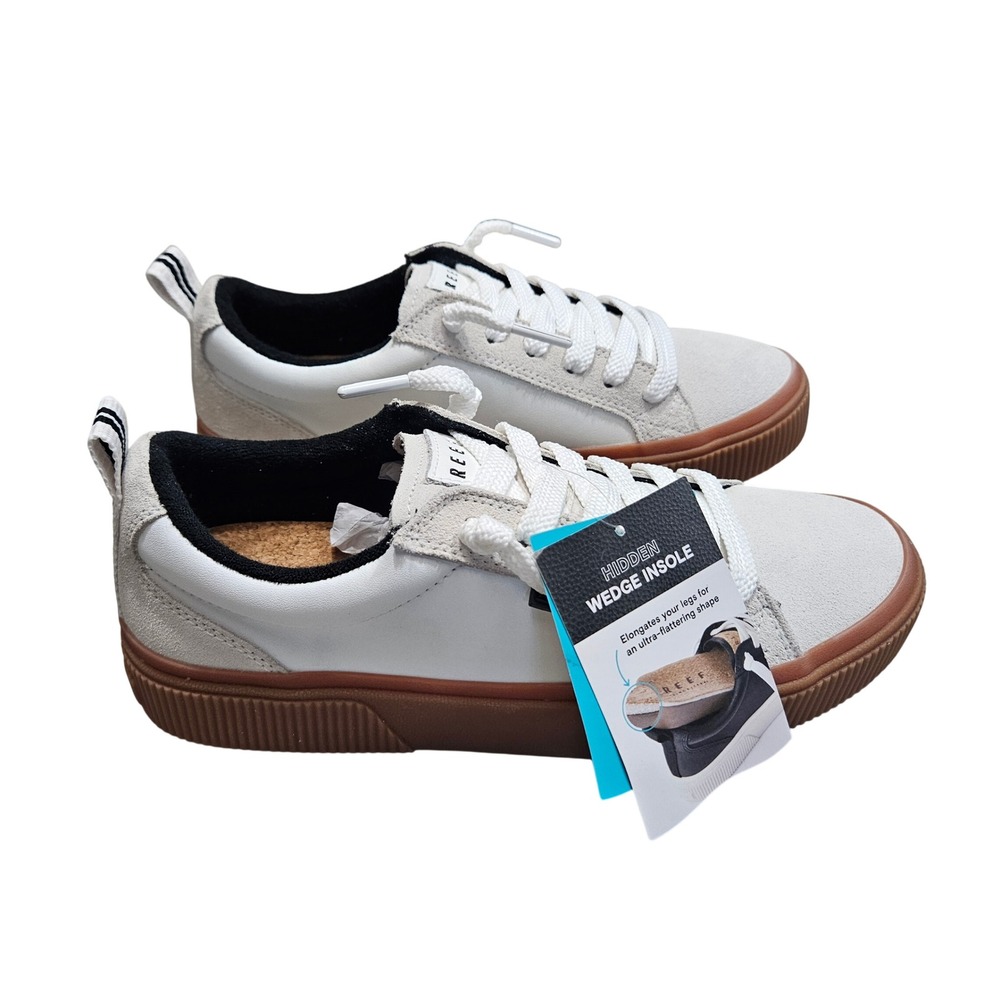 Reef Lay Day Dawn Sneaker Womens 9 White Grey Gum Hidden Wedge Platform Casual